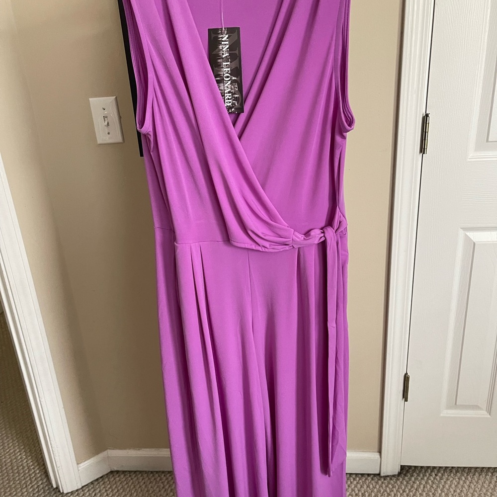 Nina Leonard lavender, wide leg, cropped jumpsuit